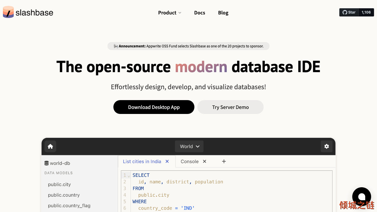 倾城之链 - Slashbase - The open-source modern database IDE