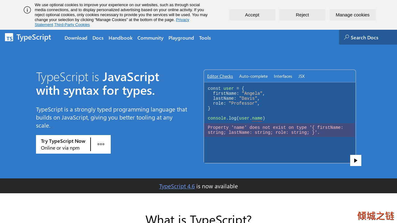 倾城之链 - TypeScript: JavaScript With Syntax For Types.